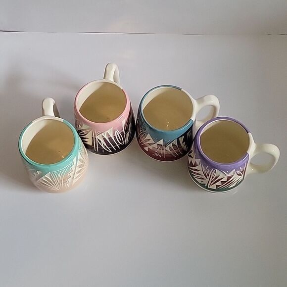 Vintage Signed Ute Navajo Pottery mug Coffee Cup Excellent set of 4 - Picture 2 of 11